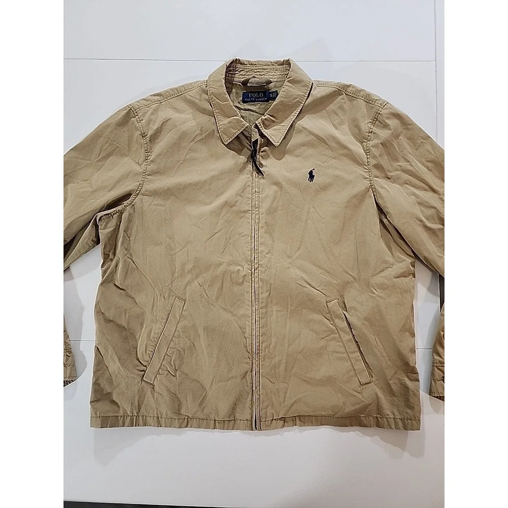 Vintage POLO RALPH LAUREN Small Pony Full Zip Bomber Jacket 90s Light Brown 2XL‎
